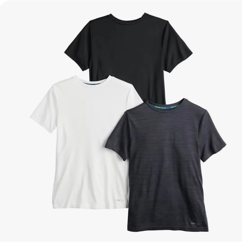 Boys 3-pack T-Shirts Size 8 Small  Tek Gear Lot of 3 Black White Gray Fitted NWT